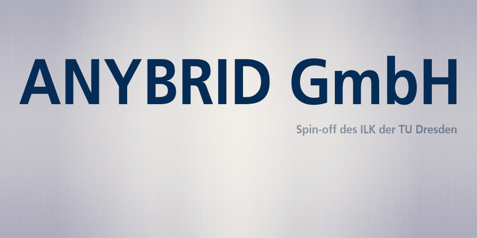 Schriftzug "ANYBRID GmbH", eine Ausgründung des ILK der TU Dresden.